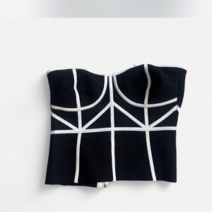 Karen Millen Black and White Geometric Crop Top